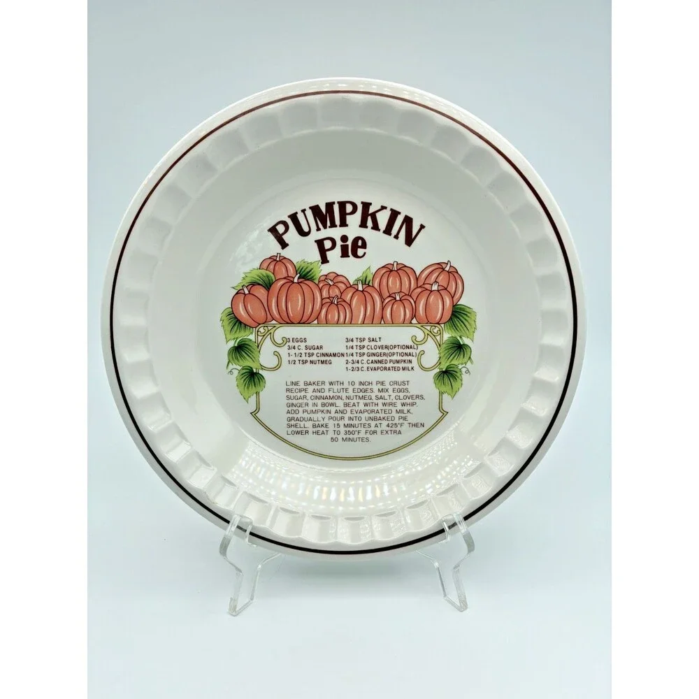 Vintage Hankook Deep Dish Ceramic Pumpkin Pie Plate Recipe Dish 10.5